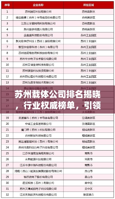 苏州载体公司排名揭晓，行业权威榜单，引领行业发展！